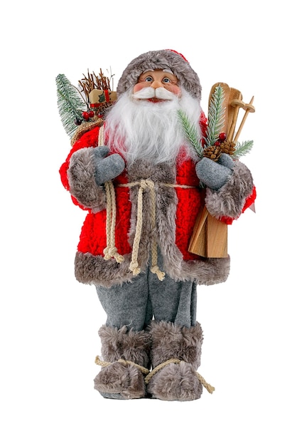 Santa Claus with gifts and a Christmas tree on a white background