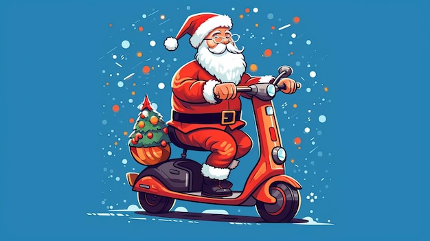 Santa Claus with gifts rides a scooter Generative AI