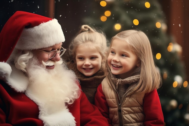 サンタ クロースと幸せな子供たち クリスマスのお祝い AI によって生成された画像