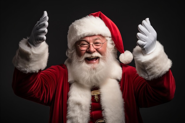 Photo a santa claus with his hands up in the air