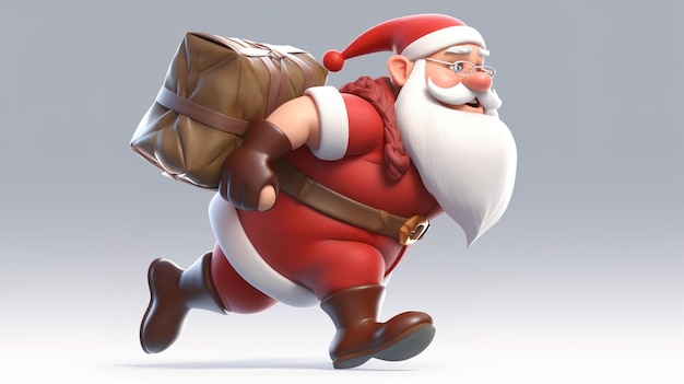 Santa Claus with a huge bag delivering gifts at snow fall Merry ChristmasSeasonal Christmas posterillustration
