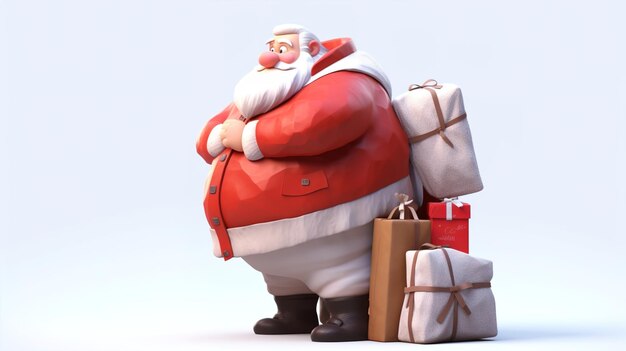 거대한 가방을 들고 눈이 내리는 때 선물을 배달하는 산타클로스 메리 크리스마스 계절의 크리스마스 포스터 일러스트레이션