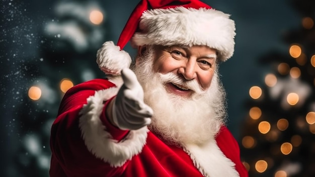 Santa Claus with presents white background Portrait of cheerful male Santa Claus with colored gift