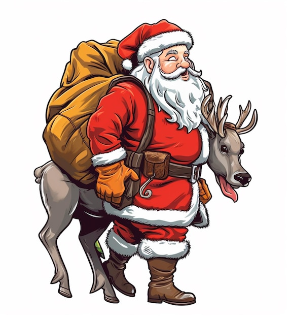santa claus with a reindeer and a backpack generative ai