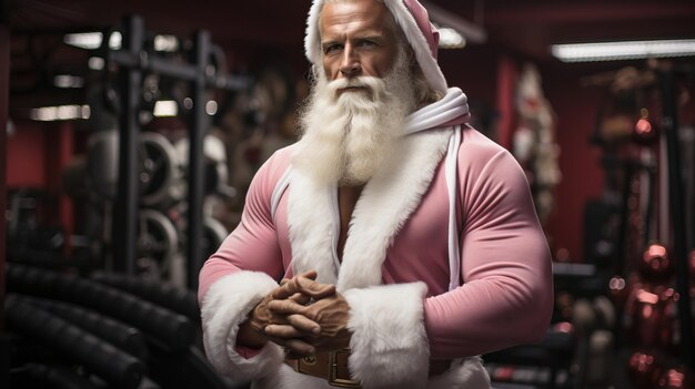 Foto babbo natale con la barba bianca corta in palestra silenziato passare cool noel padre foto immagine