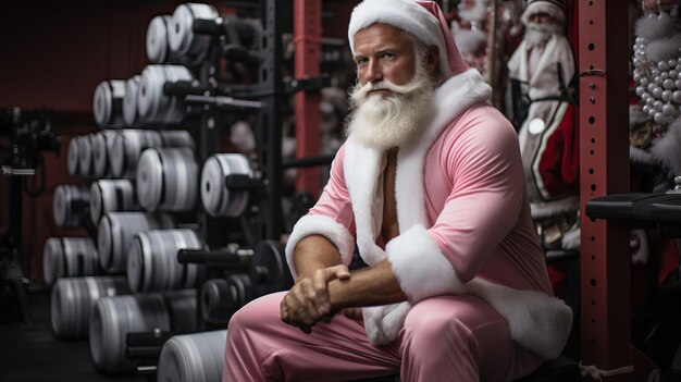 Foto babbo natale con la barba bianca corta in palestra silenziato passare cool noel padre foto immagine