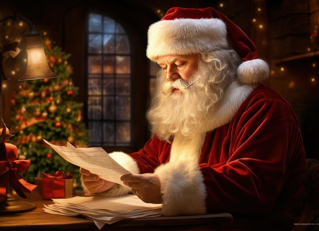 Santa claus writing gift list christmas holiday Generative AI