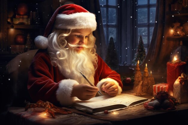 Foto babbo natale scrive una lettera