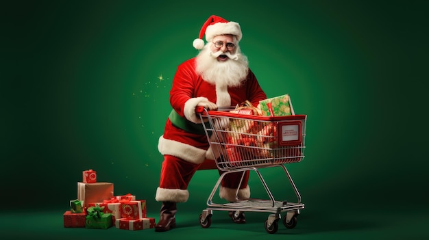 Santa Clause pushing shopping cart