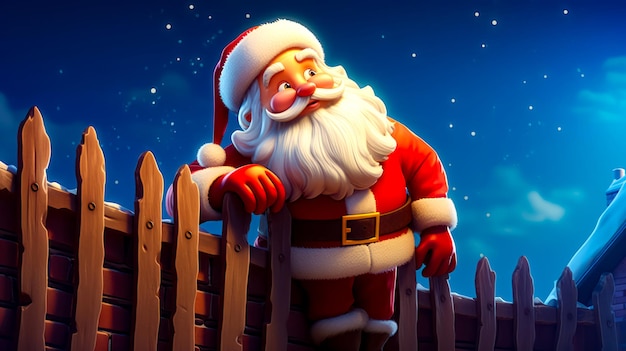 Santa clause standing on top of fence next to wooden fence Generative AI