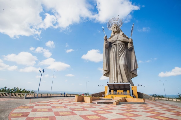 Santa Cruz, Brazil - March 12 2021:  The largest Catholic statue in the world, the statue of Santa Rita de Cassia, 56 meters high, located in the northeastern backlands.