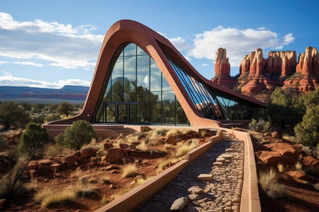 Santa cruz chapel stands out in the sedona desert generative ia