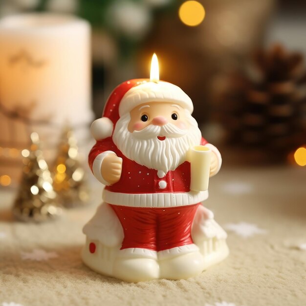 a santa figurine with a candle on it