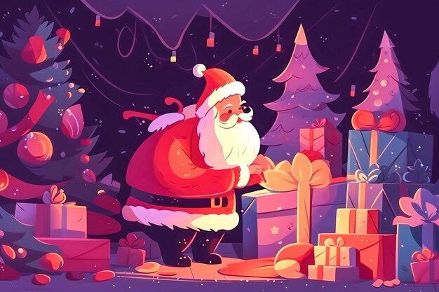 Santa in the forest with gifts