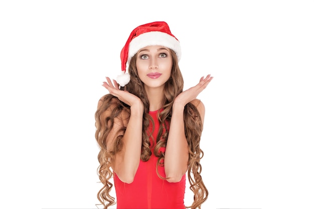 Santa girl in red body suit