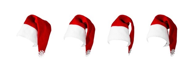 サンタの帽子のコレクションは白い色に分離されています