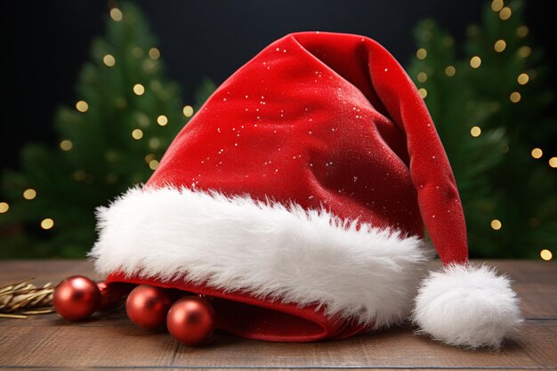 santa hat on a wooden table