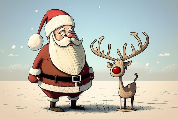 陽気なクリスマスの漫画でサンタと彼のトナカイ