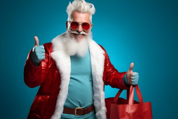 Santa Holding a Bag and Making the Thumb Up Gesture with His Hand