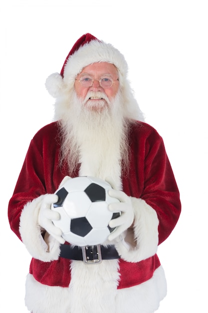 Santa holds a classic football 