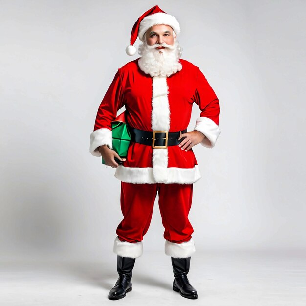 Фото Санта в летнем костюме на белом фоне на полном теле