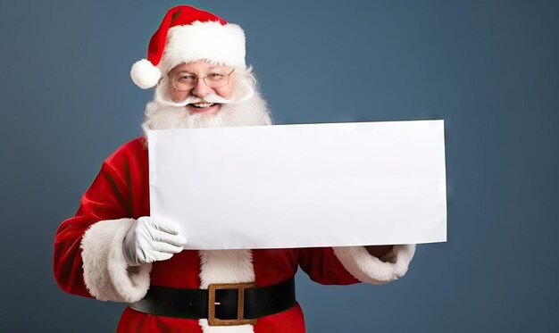 Santa klaus papa noel holding a sign with copy space advertising concept