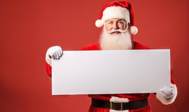 Santa klaus papa noel holding a sign with copy space advertising concept