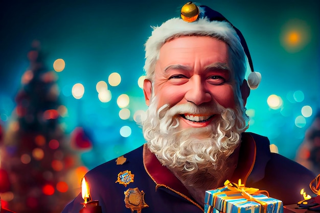 Photo santa klaus with gifts christmas holiday illustration for advertising postcards and cartoons