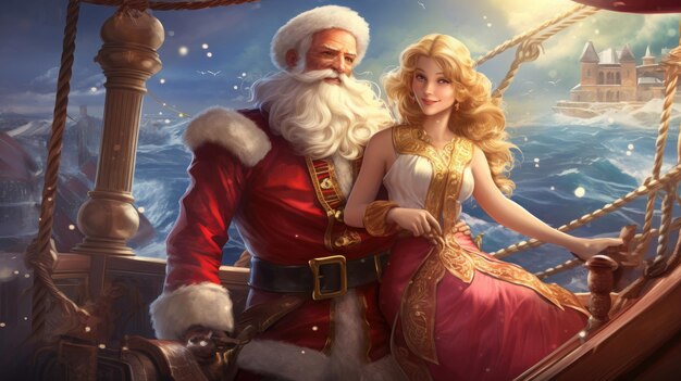 Photo santa leads pirates in a highseas adventure