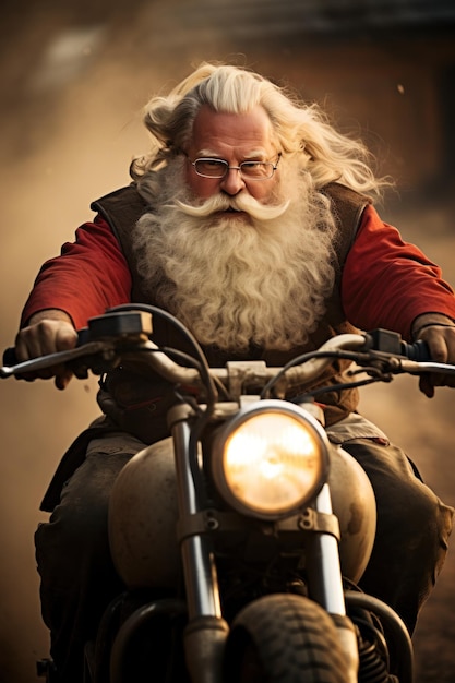 Photo santa on motorbike with big bad