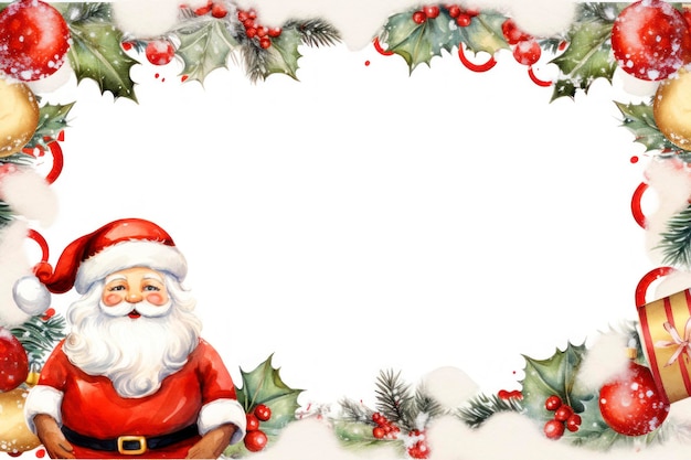 Santa ornament border frame mockup copy space watercolor