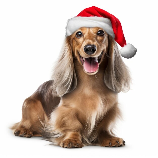 Photo santa paws the cheerful smile of a longhaired white dapple dachshund