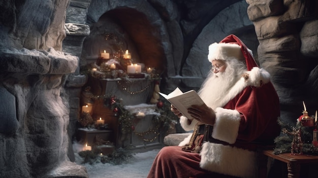 Santa reading letters from children Illustration AI GenerativexA