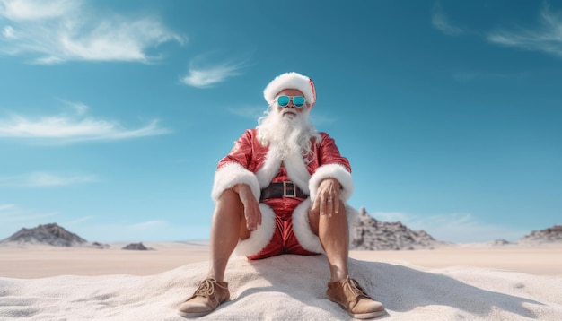 Santa resting by the ocean Generative AI