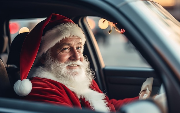 santa rijden auto kerst concept