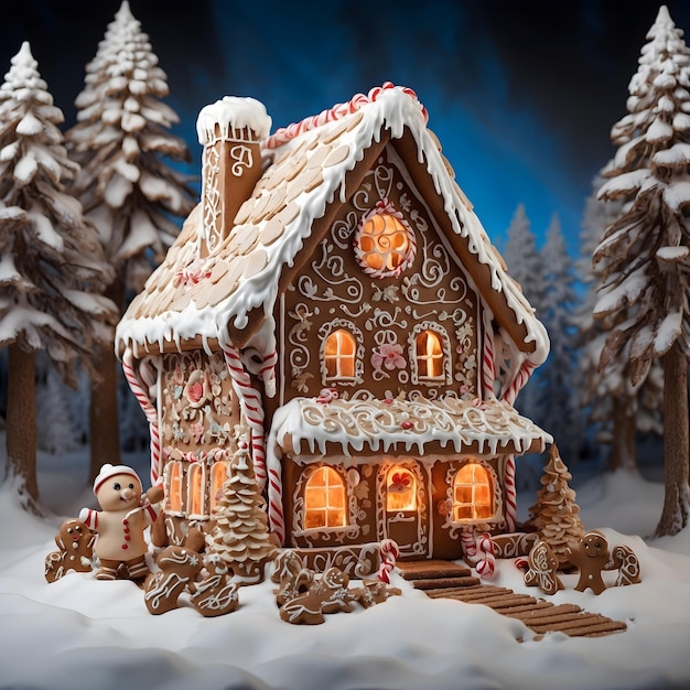 Santa's Gingerbread House in a Winter Forest