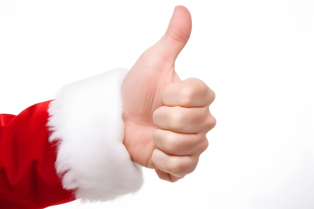 Santa's hand showing thumb up isolated on white background