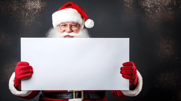 Foto le mani di babbo natale che tengono carta bianca atmosfera festiva spazio per il tuo testo sfondo di natale