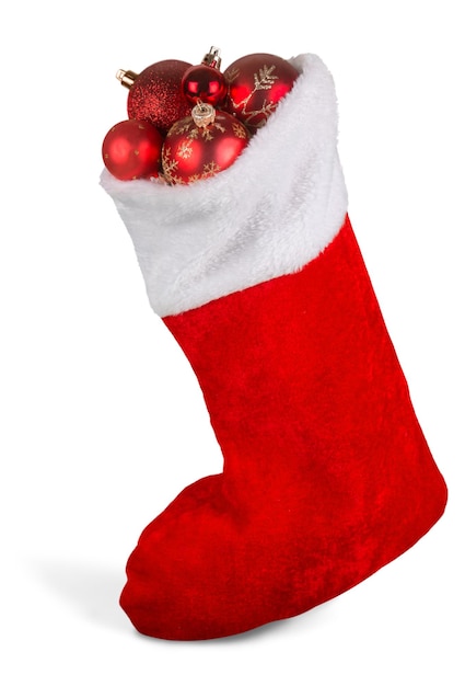 Santa's red stocking. Concept of christmas or holiday.