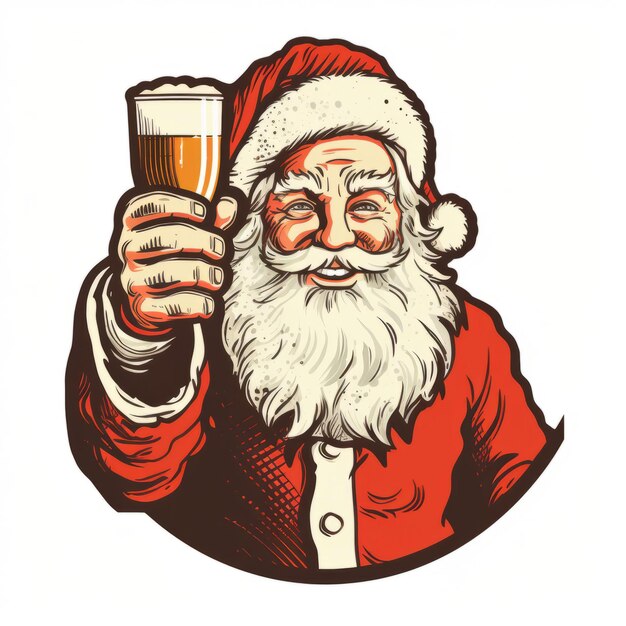 Foto santa's retrocool beer buddy un'adesiva grafica vintage per fumetti