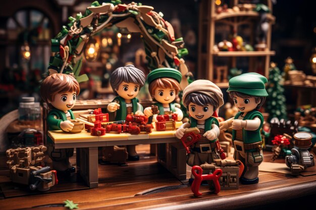 Photo santa's tiny elves as they joyfully assist in wrapping gifts adding a touch of magic to each present