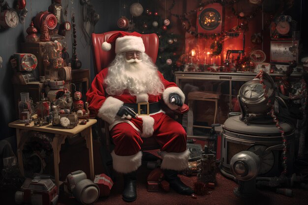 Premium AI Image | Santa sitting on chair Christmas wallpaper for