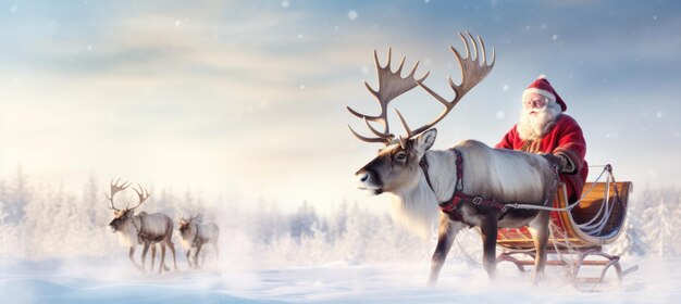 산타는 사과 함께 매를 타고 겨울 숲을 타고 새해 카드 크리스마스 분위기 빈티지 색상