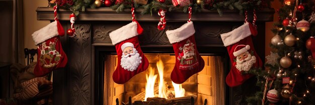 Santa socks hanging near the chimney