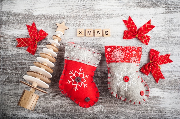 Santa socks, red bows