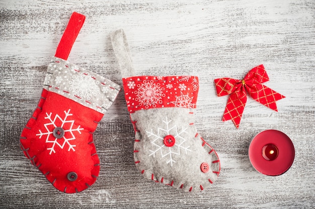 Photo santa socks, red bows