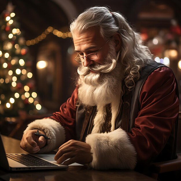 Photo santa using laptop