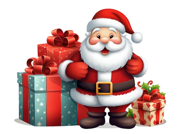 Санта с большой подарочной коробкой и большой подарочной коробкой