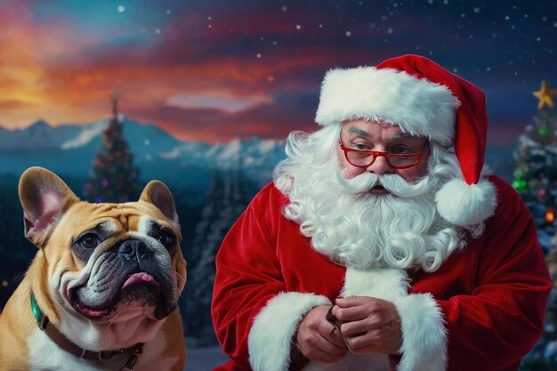 Photo santa with bulldog