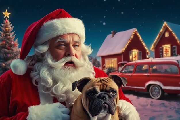 Photo santa with bulldog